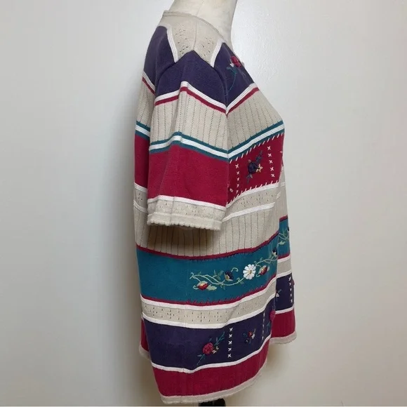 Vintage 90’s Alfred Dunner Floral Embroidered Knit Top Women’s Medium - Picture 2 of 9